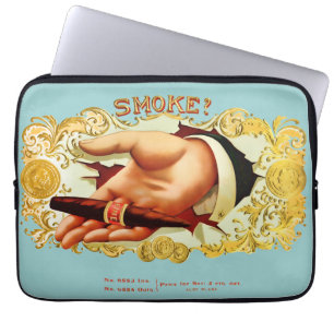 Smoke? Vintage Cigar Box Label Laptop Sleeve