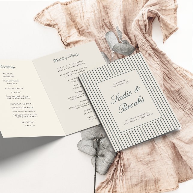 Smoked Spruce Classic Script Pinstripe Wedding Programme (Creator Uploaded)