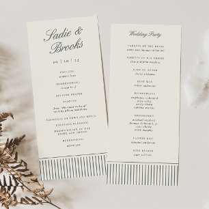 Smoked Spruce Classic Script Pinstripe Wedding Programme
