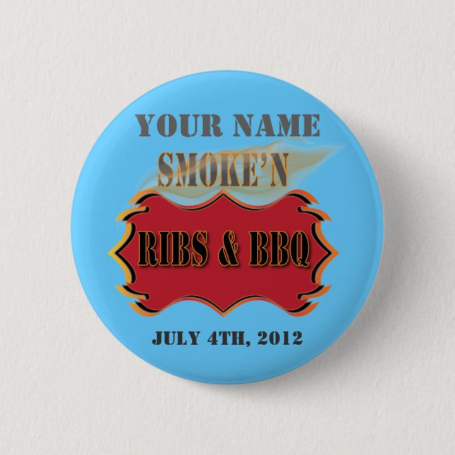 smoke'n ribs and bbq 6 cm round badge (Front)