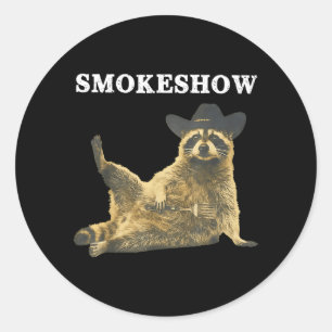 Smokeshow Funny Cowboy Racoon Grill Master Bbq Classic Round Sticker