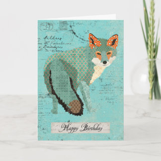 Smokey Amber Fox Retro  Birthday  Card