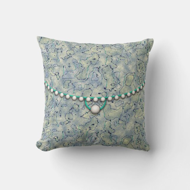 Smokey Aqua with Pearls Cushion (Front)