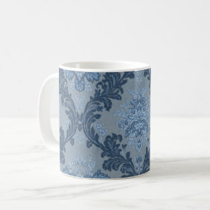 Smokey Blue Slate Soft Powder Blue Elegant Damask Coffee Mug