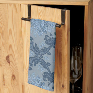 Smokey Blue Slate Soft Powder Blue Elegant Damask Tea Towel