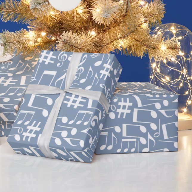 Smokey Blue w Dancing Music Notes Wrapping Paper (Holidays)