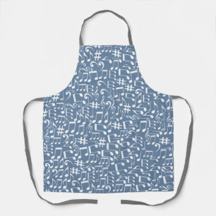 Smokey Blue w Dancing White Music Notes Apron