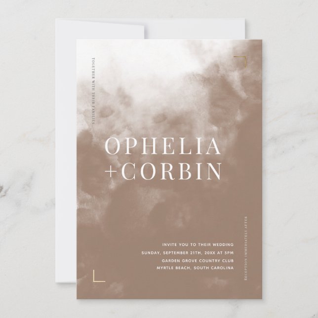 Smokey Brown Minimal Wedding Invitation (Front)