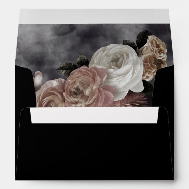 Smokey Dark Black Rose Bouquet Wedding Envelope (Back (Bottom))