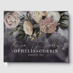 Smokey Dark Black Rose Bouquet Wedding Guest Book