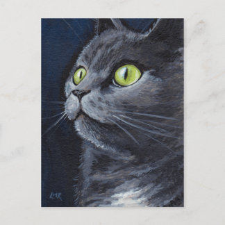 Smokey | Green Eyed Blue Grey Cat Portrait Postcard