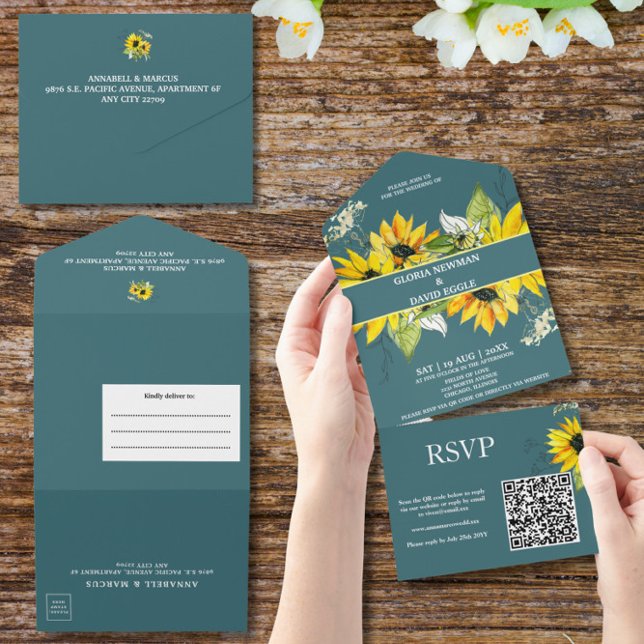 Smokey Green Sunflower All in One Wedding Invite (Creator Uploaded)