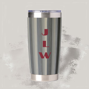 Smokey Grey Monochromatic Stripes Monogrammed Insulated Tumbler