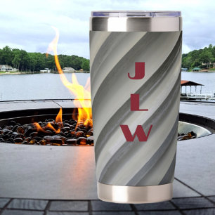 Smokey Grey Monochrome Diagonal Stripes Monogram Insulated Tumbler