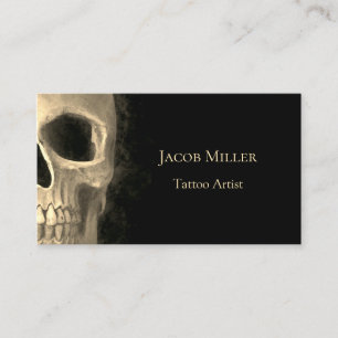 Smokey Half Skull Gothic Black Beige Tattoo Shop Business Card