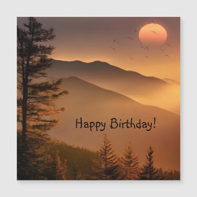 Smokey Mountains Happy Birthday Magnetic Card (Front)
