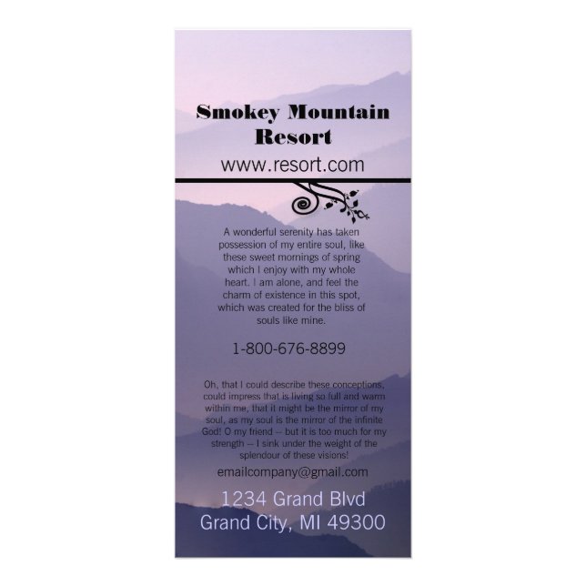 Smokey Mountian Resort Rack Card (Front)