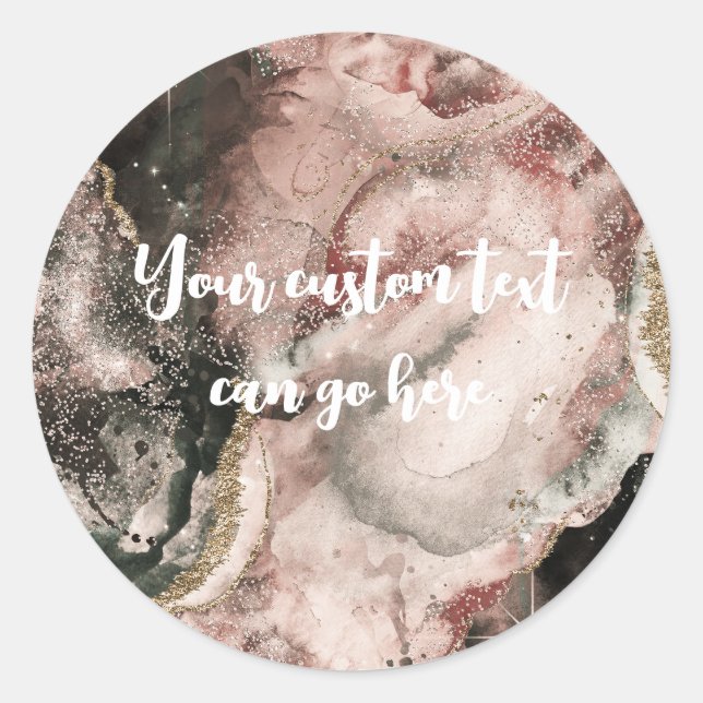 Smokey Pink Cosmic Watercolor Gold Celestial  Classic Round Sticker (Front)