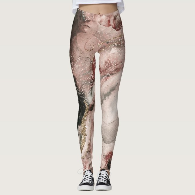 Smokey Pink Gold Watercolor Cosmic Galaxy Sparkle  Leggings (Front)