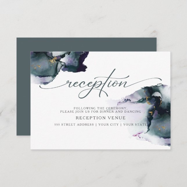 Smokey Purple Deep Dusty Cyan Abstract Watercolor Invitation (Front/Back)