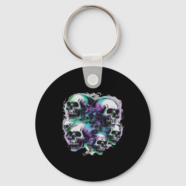 Smokey Skulls Ghost Flying Halloween Fall Fun Tee  Key Ring (Front)