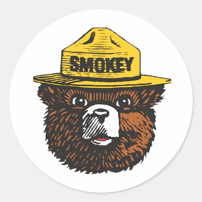 Smokey stickeer for campers and hikers classic round sticker (Front)