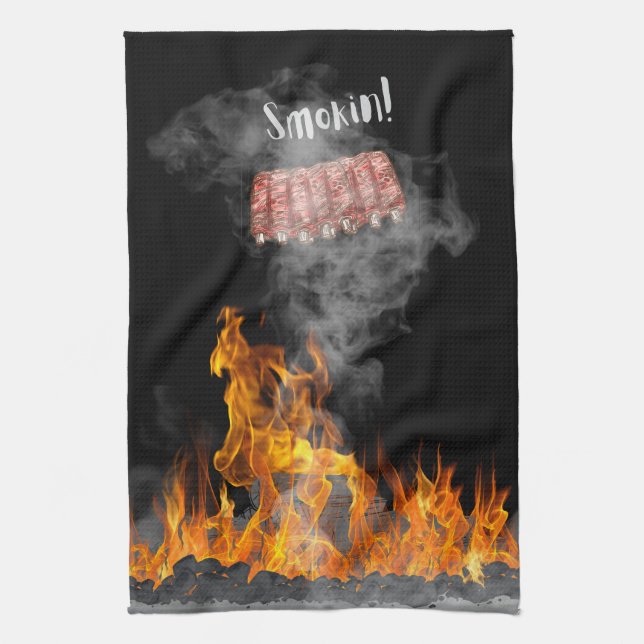 Smokin BBQ Ribs  Kitchen Towel (Vertical)