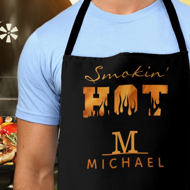 SMOKIN HOT Monogram Name BBQ Smoker Apron (Creator Uploaded)
