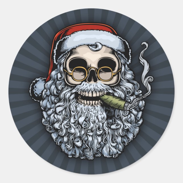 Smokin' Santa Skull Classic Round Sticker (Front)
