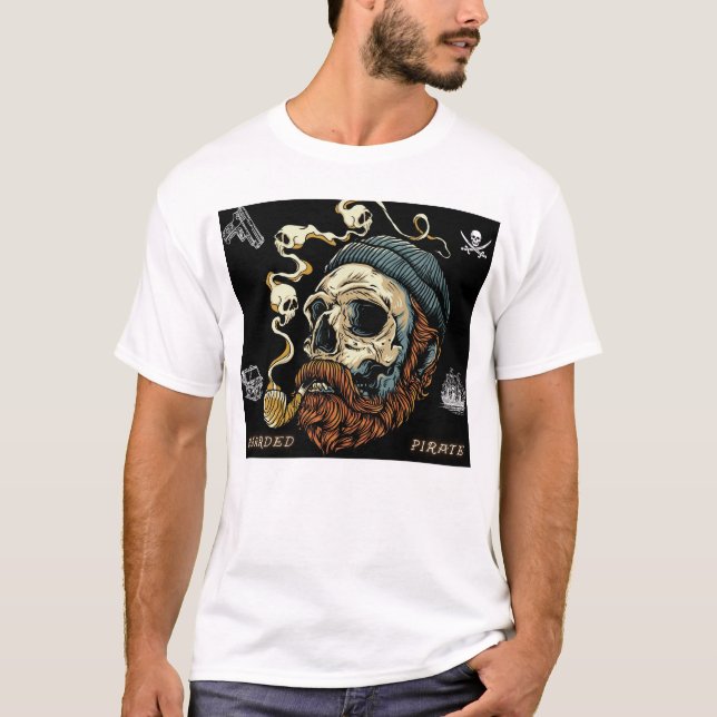 Smokin' Skull- Bearded Pirate Spirit Graphic Tee (Front)