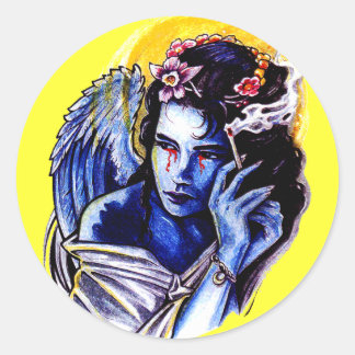 Smoking angel classic round sticker