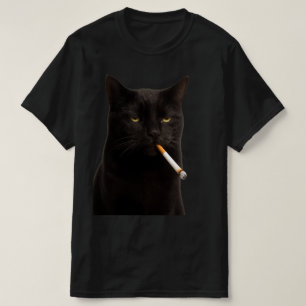 Smoking Black Cat Vintage Ironic with Cigarette  T-Shirt
