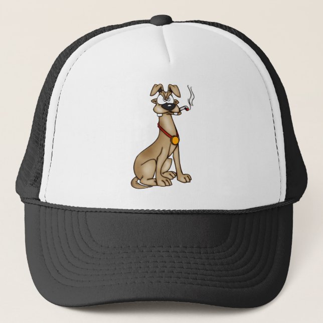 Smoking Cartoon Dog Trucker Hat (Front)