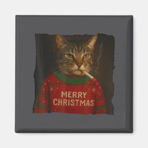 Smoking Cat Cigarette Christmas Santa Hat Cat Meme Magnet