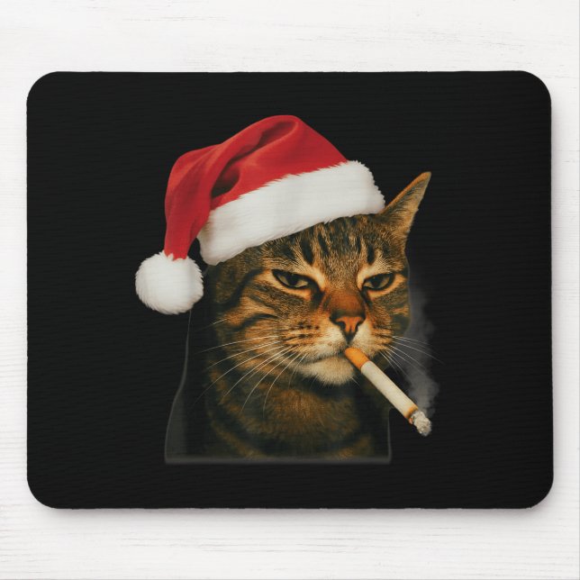 Smoking Cat Cigarette Christmas Santa Hat Cat Meme Mouse Pad (Front)