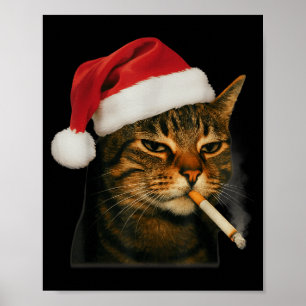 Smoking Cat Cigarette Christmas Santa Hat Cat Meme Poster