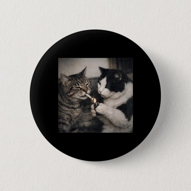 Smoking Cat Cigarette Kitten Funny Meme Stupid 6 Cm Round Badge (Front)