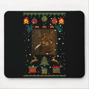 Smoking Cat Cigarette Meme Sarcasm Ugly Christmas Mouse Pad
