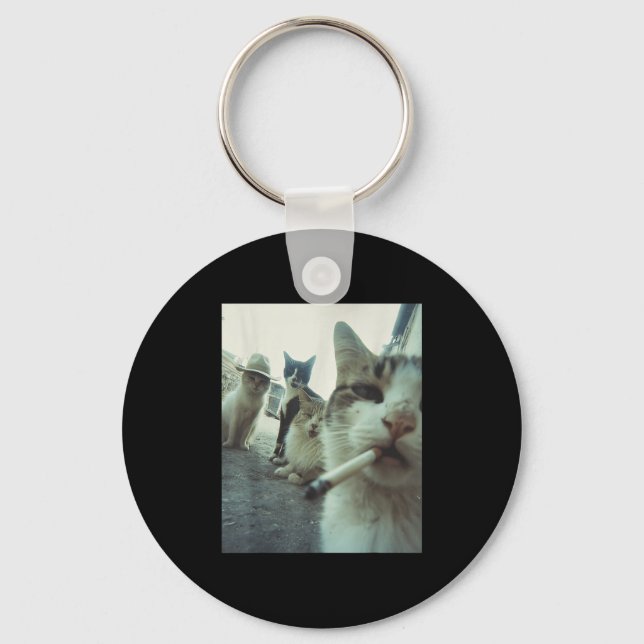 Smoking Cat Meme Funny Gifts For Men Women  Key Ring (Front)