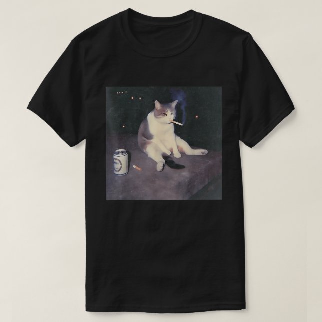 Smoking Cat Meme | Sad Vibes Funny Design T-Shirt (Design Front)
