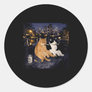 Smoking cats meme funny smoking cat humour kitten classic round sticker