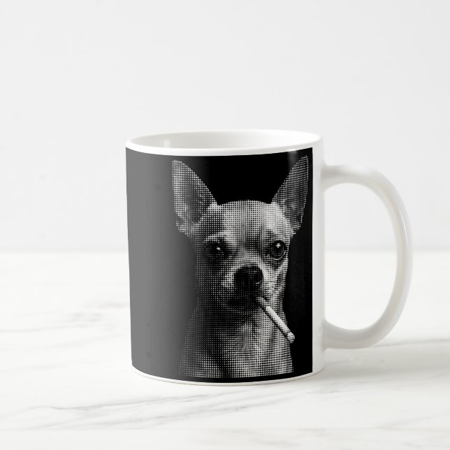 Smoking cigarette funny chihuahua dog lover meme coffee mug (Right)