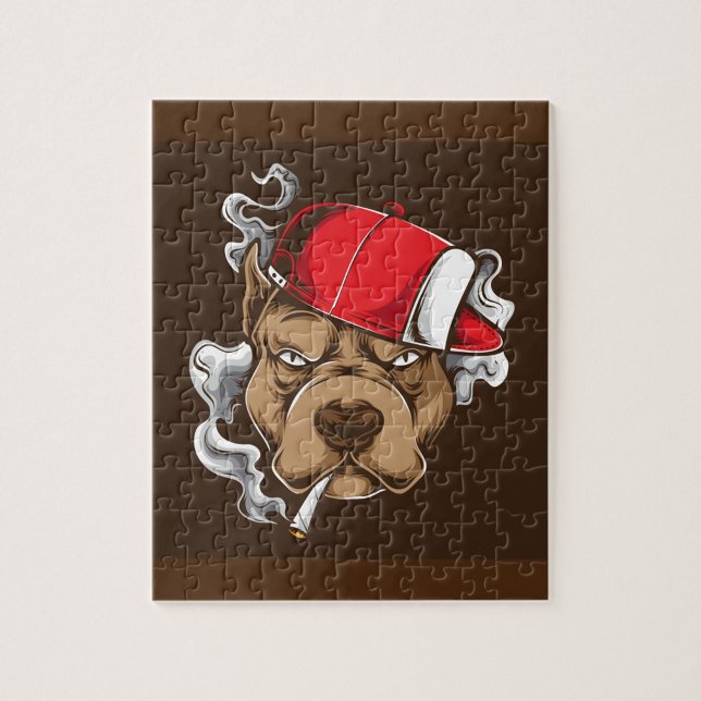 Smoking Dog Jigsaw Puzzle (Smoking Pitbull Dog Jigsaw Puzzle!)