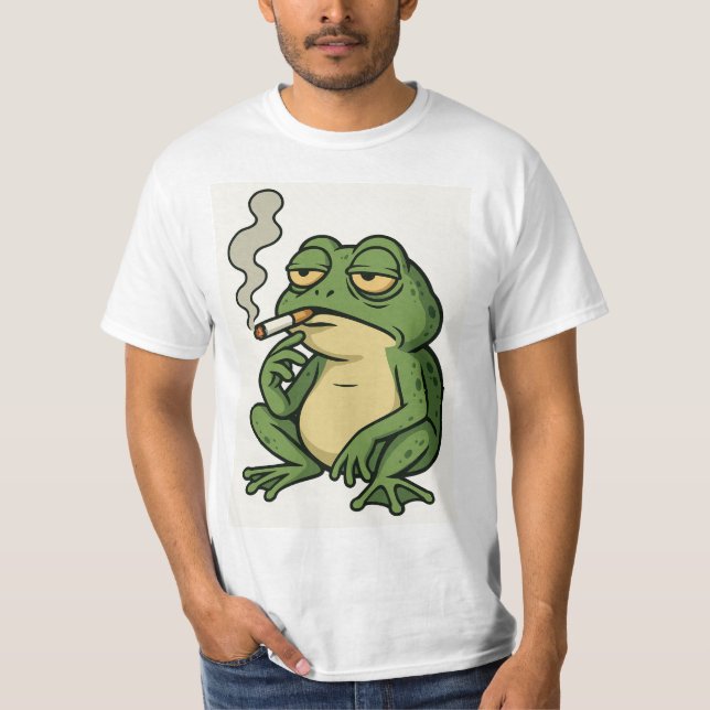 Smoking Frog Cartoon T-Shirt Funny Chill Frog Art (Front)