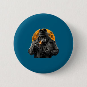 Smoking Gorilla In Trench Coat With Orange Moon Ar 6 Cm Round Badge