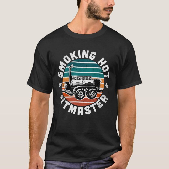 Smoking Hot Pitmaster Retro BBQ Offset Smoker T-Shirt (Front)