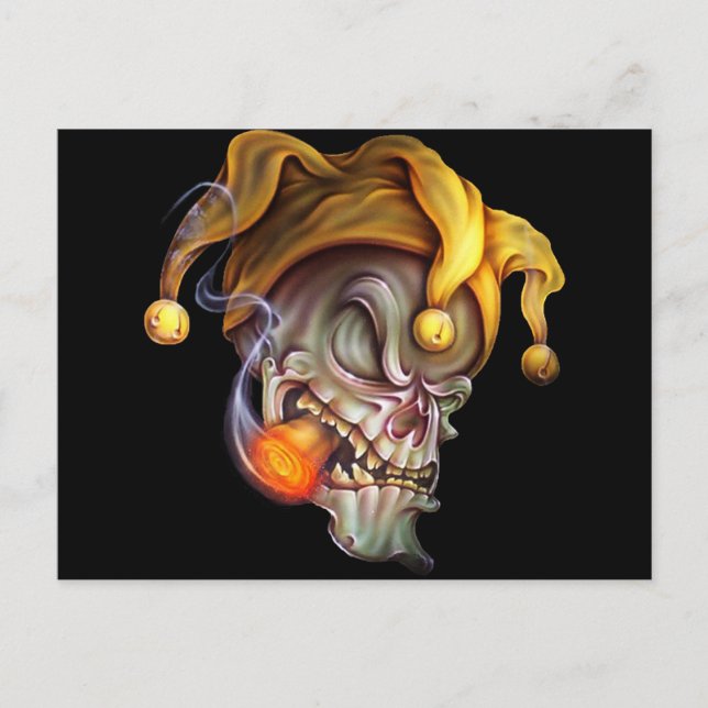 Smoking Jester Skull Postcard (Front)