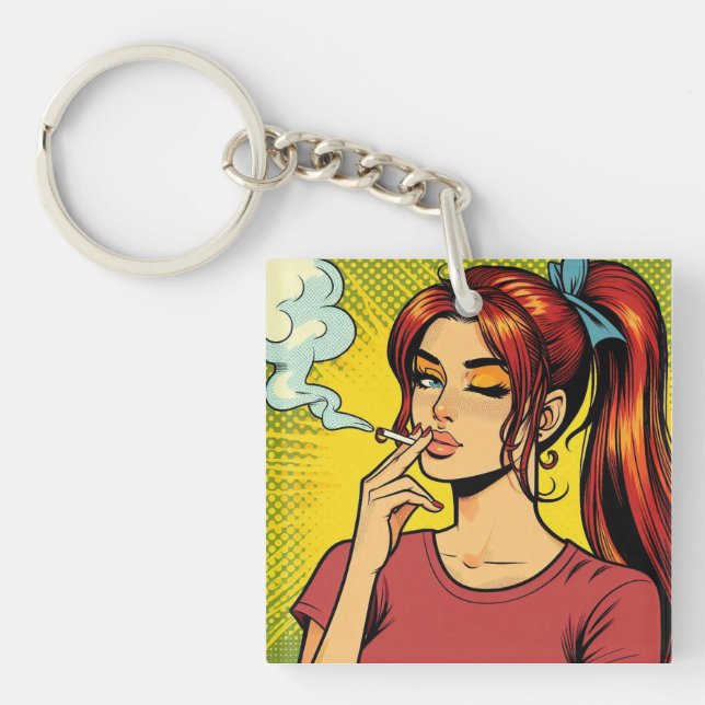Smoking lovers | Pop art | Girl Stoner | Cigarette Key Ring (Front)