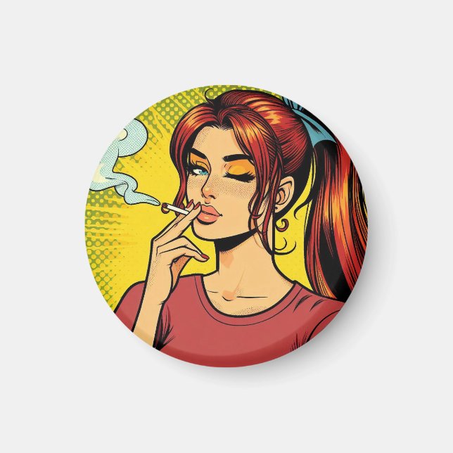 Smoking lovers | Pop art | Girl Stoner | Cigarette Magnet (Front)
