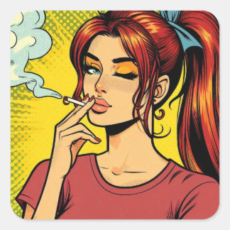 Smoking lovers | Pop art | Girl Stoner | Cigarette Square Sticker